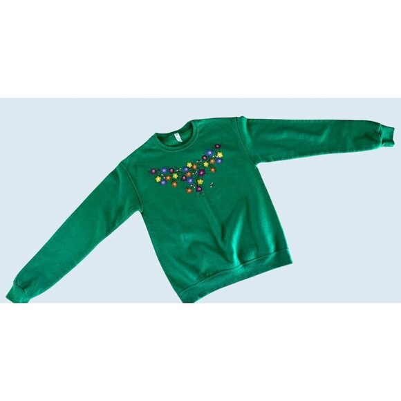 Retro Floral Bumble Bee Green Jerzees Sweatshirt Size Small - Picture 3 of 7